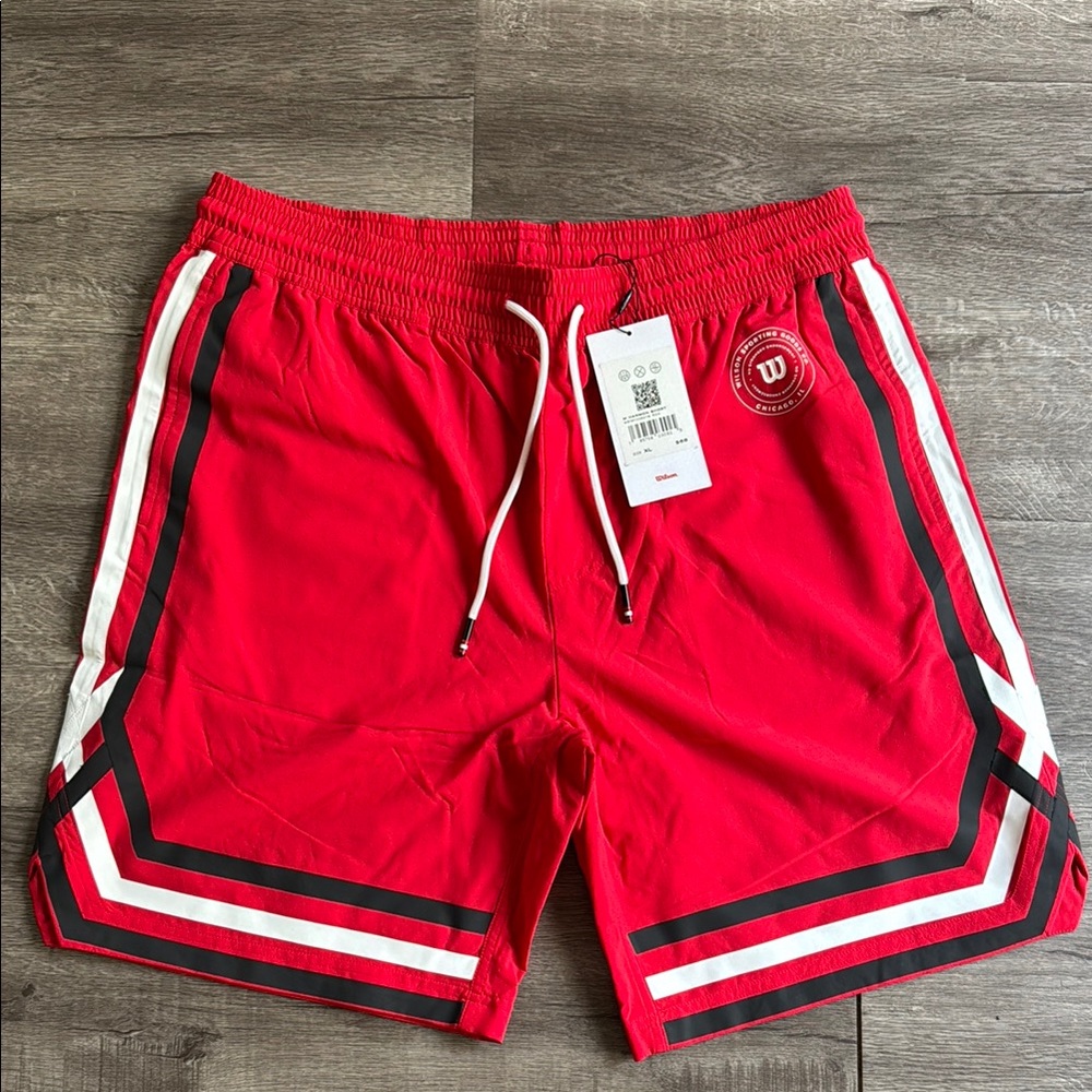 Wilson Men's Athletic Shorts in Red with Black and White Stripes